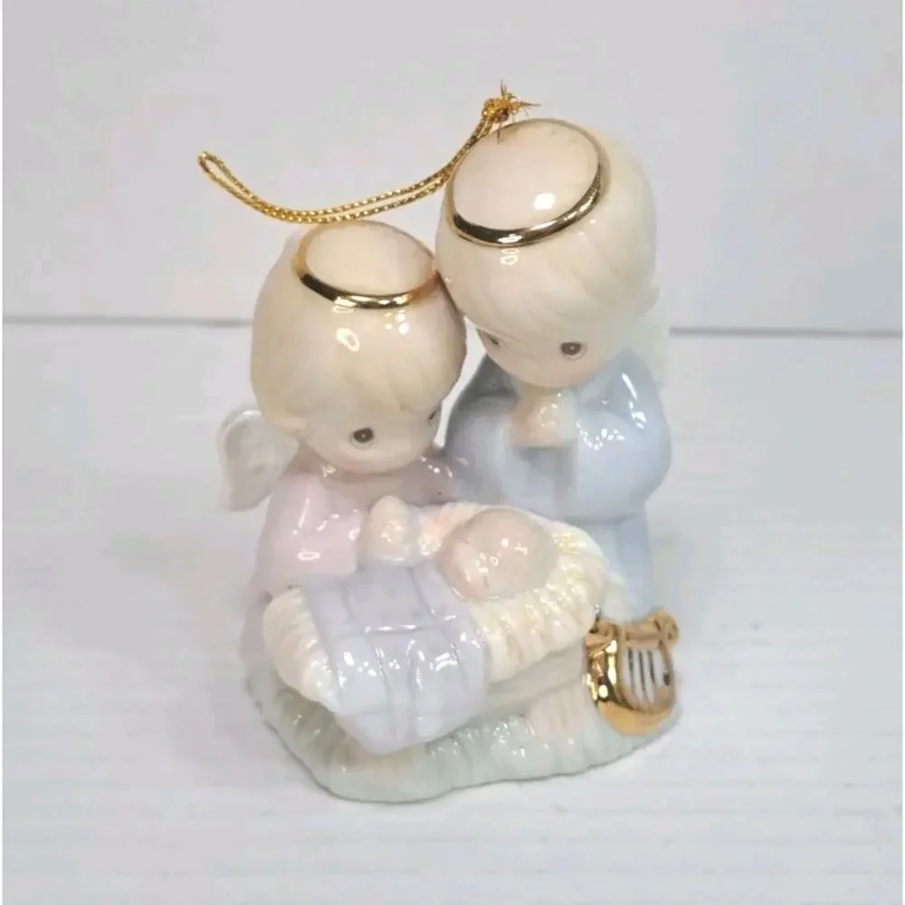 Precious Moments Nativity Holy Family 1997 & Angel Horn Girl Ornament Lot Enesco